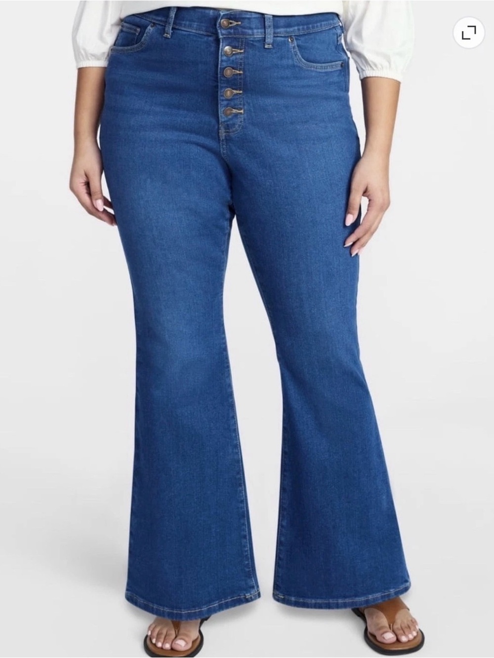 Terra & Sky Button-Fly High-Waist Flare Jeans - Blue 26w new u12